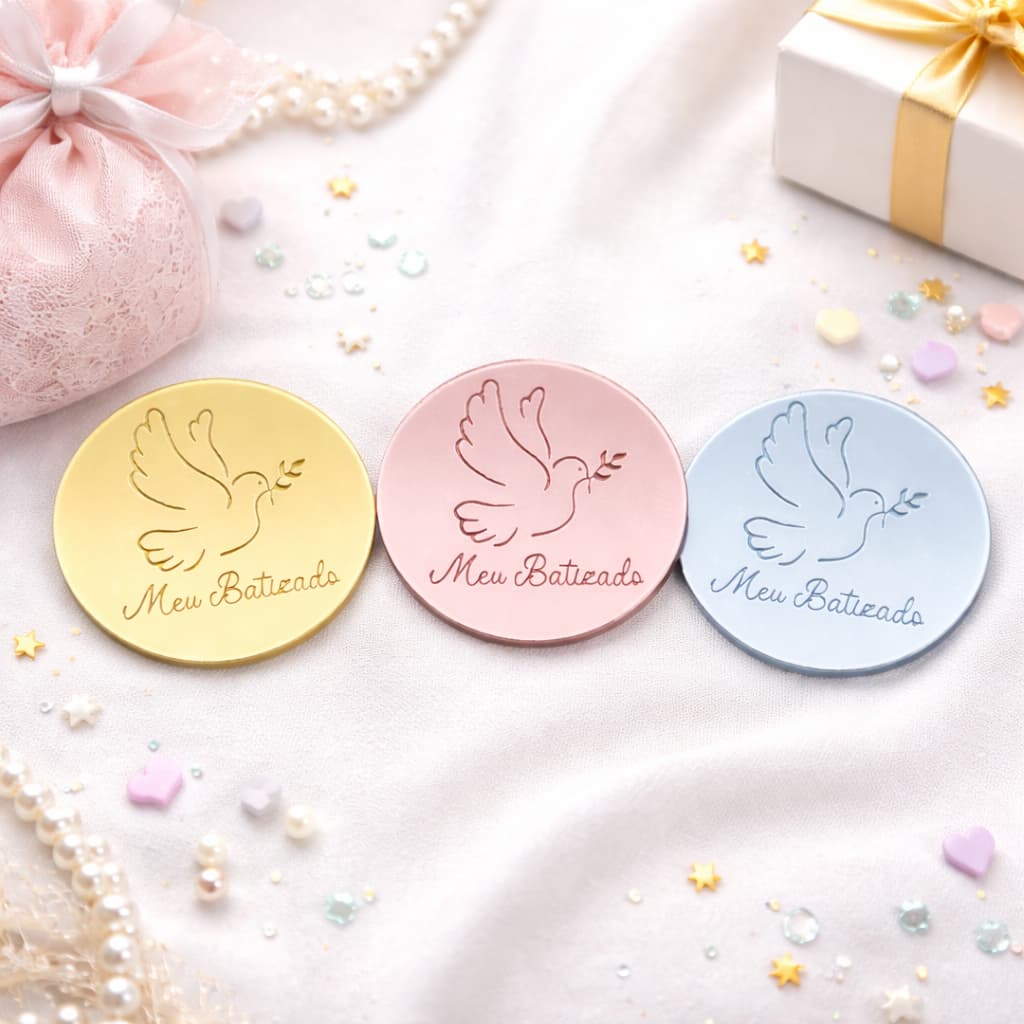 Tag Personalizada em Acrílico Espelhada Redondo 3x3cm com Logo Furo e Sem Furo