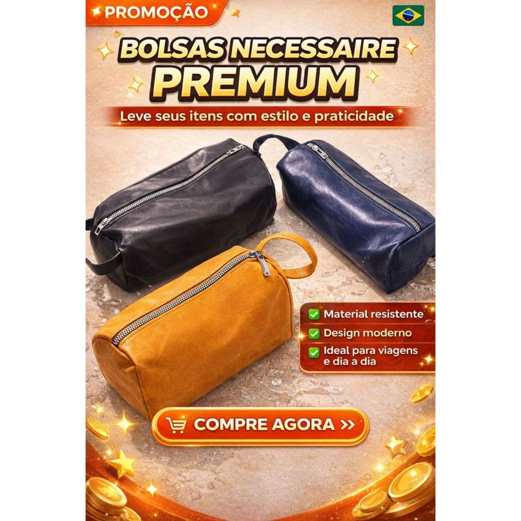 Bolsa Necessaire Premium Couro Sintético Viagem Academia Resistente