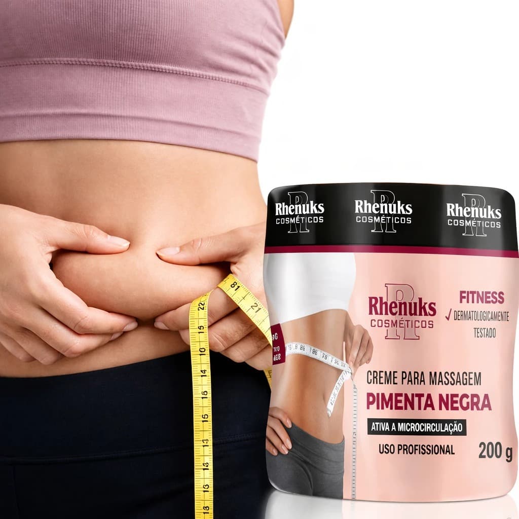 Creme seca barriga gel redutor de medidas estrias e celulites pimenta negra 200g Rhenuks cosméticos