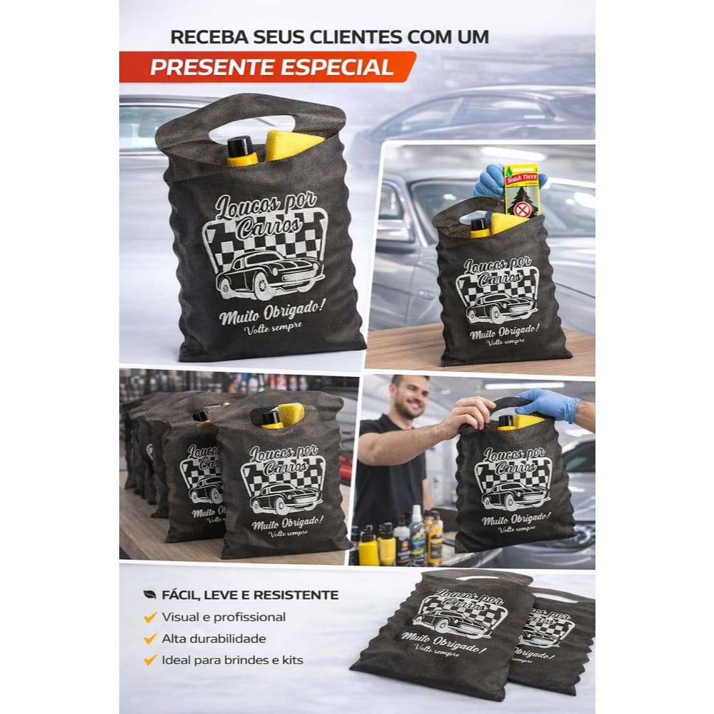Kit 100 Sacolas Lixo Car Personalizada Automotiva TNT Loucos por Carros Embalagem