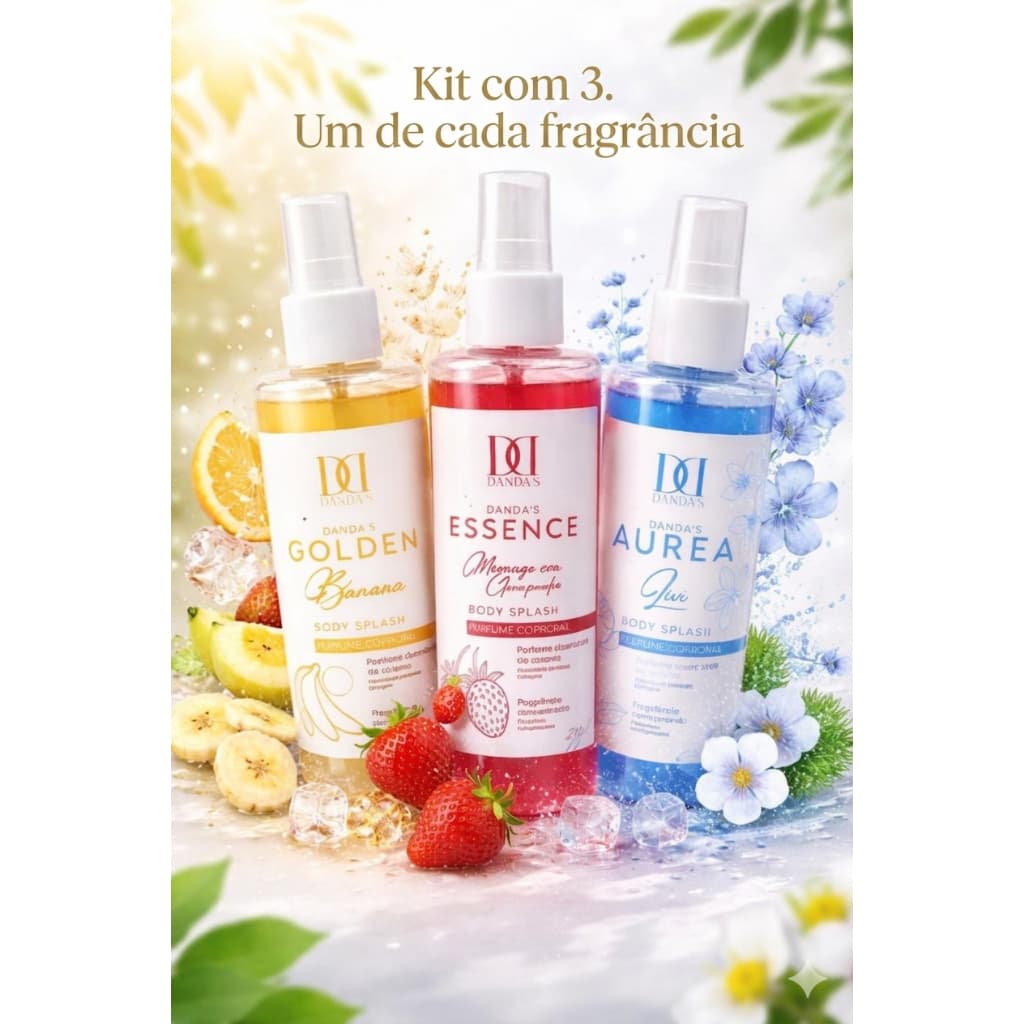Kit com 3 Body Splash 250ml com 3 Fragrâncias Concentradas – Hipoalergênico, Leve e Refrescante