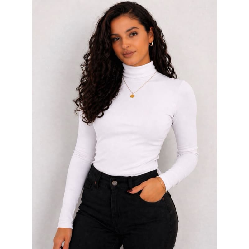 Blusa Segunda Pele Feminina Inverno Meia Estação de Ribana Canelada Manga Longa Confortável Ajuste Perfeito