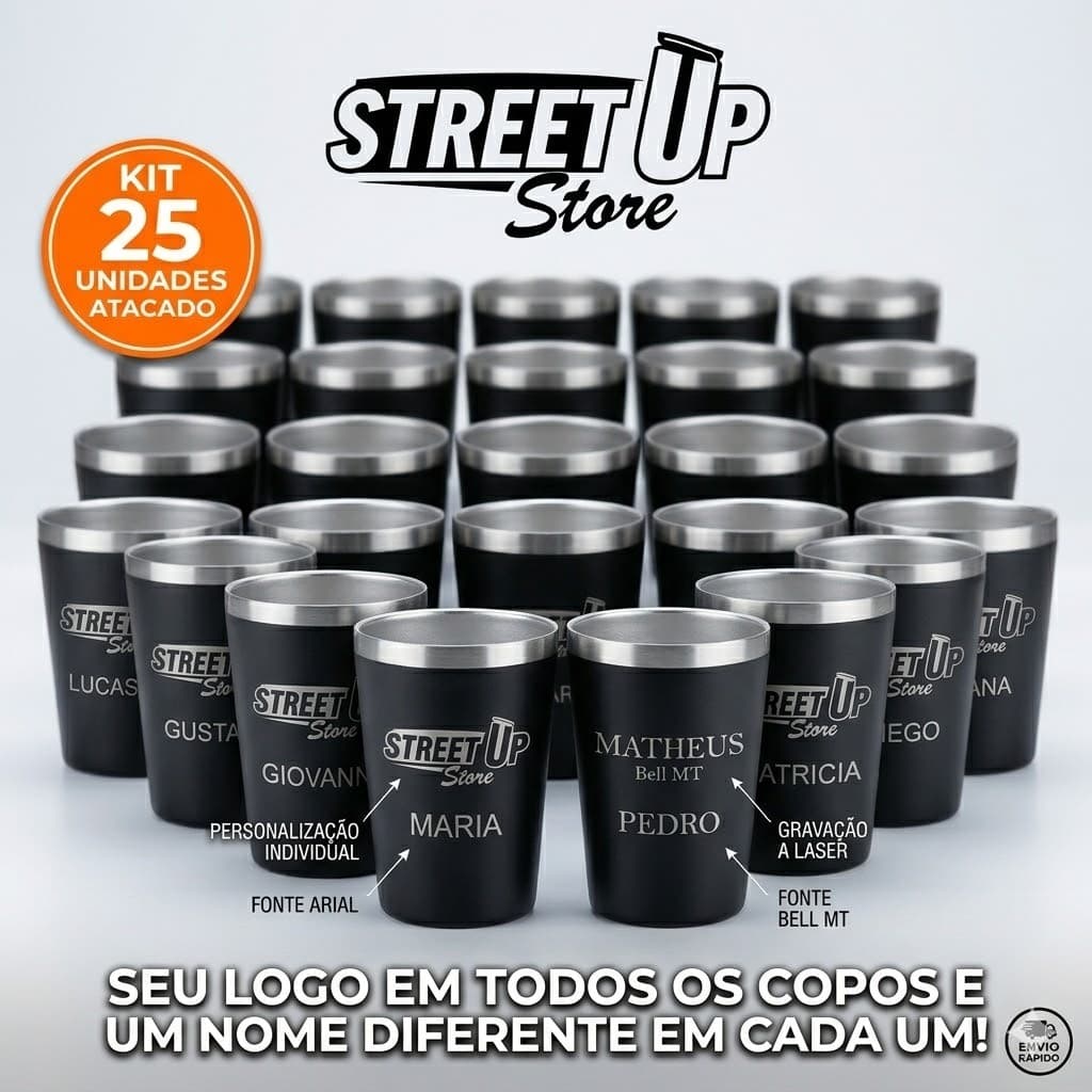 Kit 25 Copos Térmicos 260ml Personalizados Com Nome - Atacado Gravação a Laser