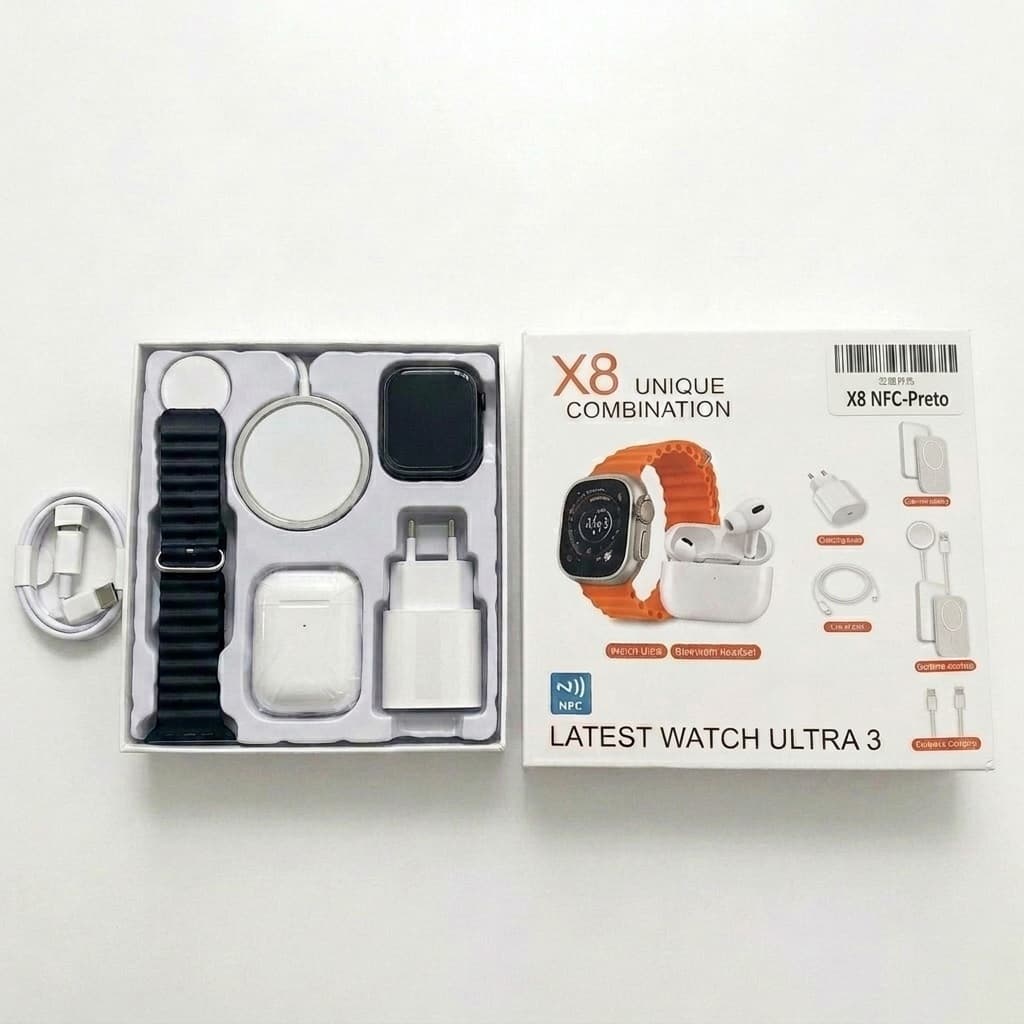 Smartwatch 2026 Novo X8 2.2 Polegadas Para IOS Android Completo 7 em 1 I15 TWS