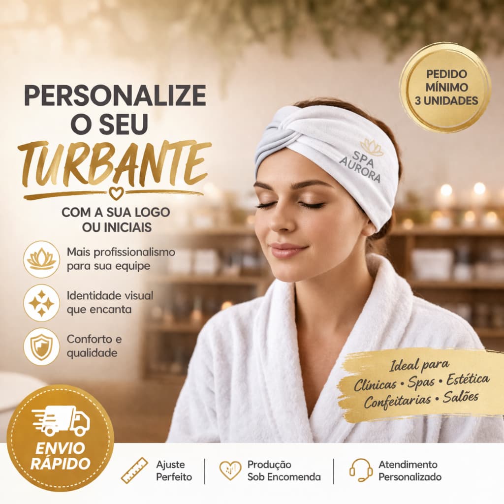 Turbante Faixa de Cabelo Personalizado | Faixa Profissional para Clínica, Spa e Estética