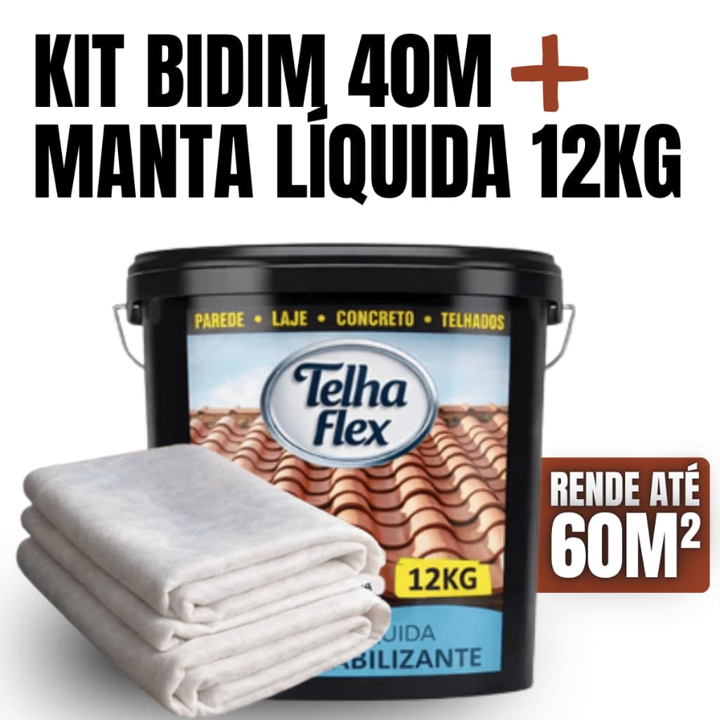 Kit Manta Líquida Impermeabilizante 12kg + Bidim 40m Contra Infiltração Laje Telhado Resistente