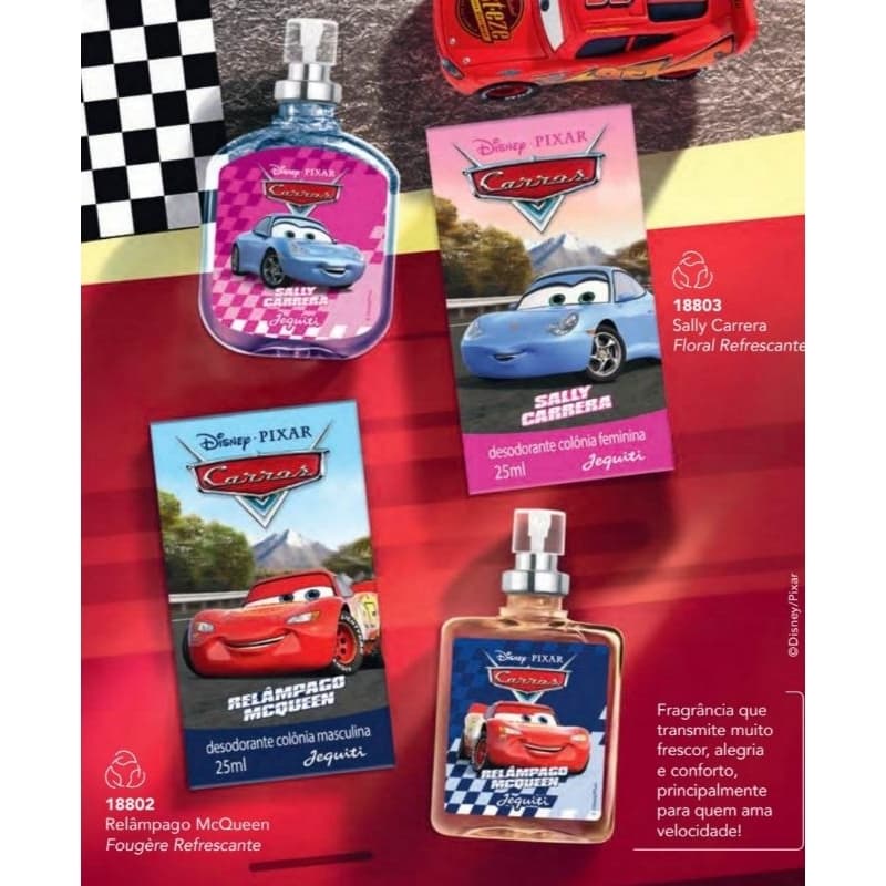 Sally Carrera ou Relâmpago McQueen Desodorante Colonia Perfume Jequiti Disney Carros 25ml Infantil