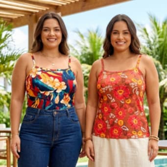 Kit 2 Blusas Femininas de Alcinha Estampadas Suede Conforto Premium
