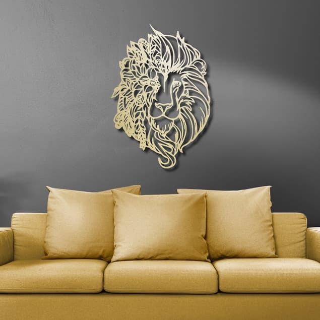 Quadro Leão Dourado Decorativo Enfeites Para Casa 59x43