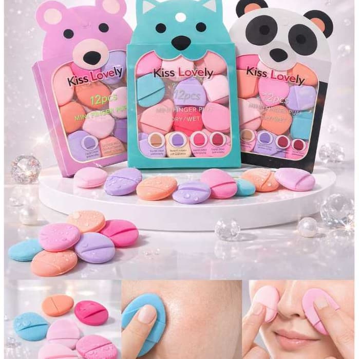 Kit 12 Mini Esponjas de Maquiagem de Dedo com Almofada de Ar 3,8x3cm Para Maquiagem Seca e Úmida