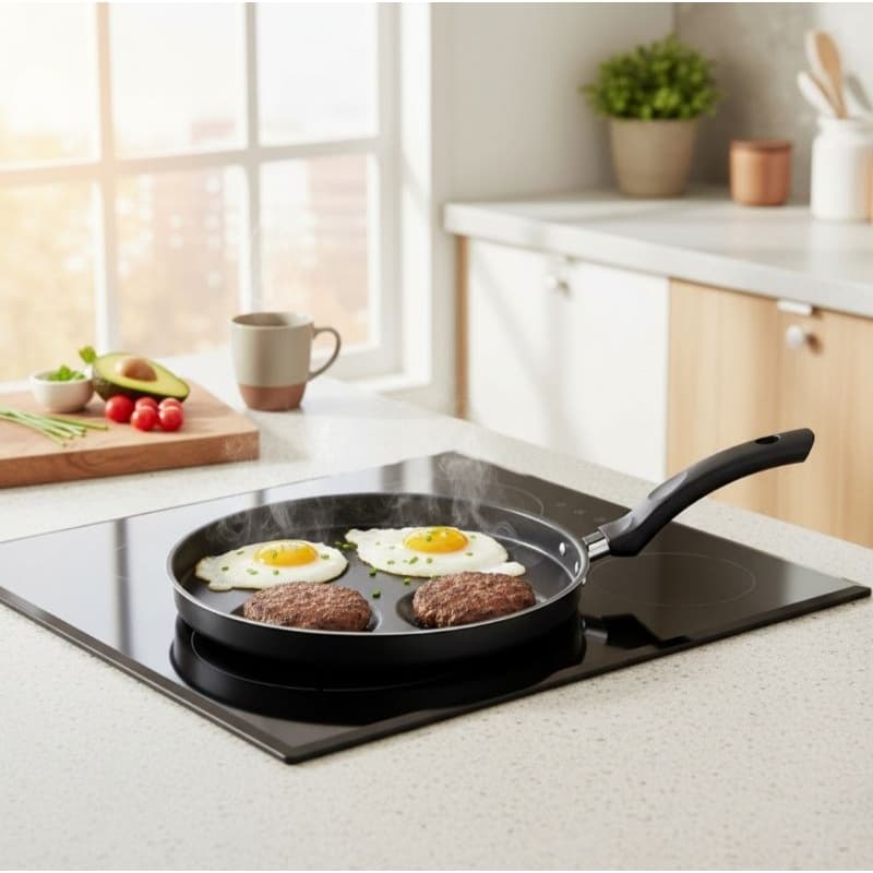 Frigideira Antiaderente Multi Compartimentos 4 Em 1 Cozinha Prática Divisórias Ovos Hambúrguer