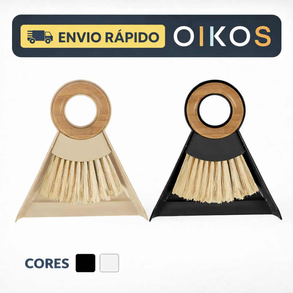 Kit Escova de Bambu E Pá Pequeno Para Limpeza Organização - Oikos