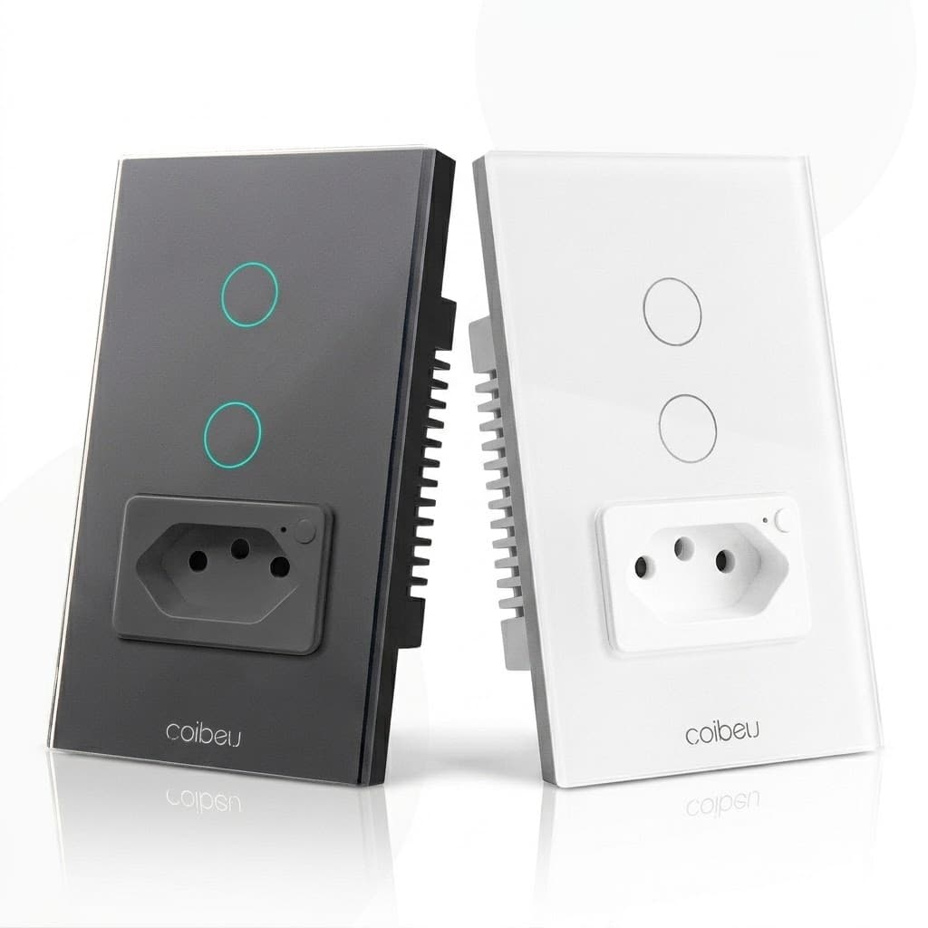 Interruptor Inteligente Zigbee com Painel de Vidro - 2 Interruptor e 1 Tomada 412 Tuya Alexa Google Home 16A Bivolt 4x2