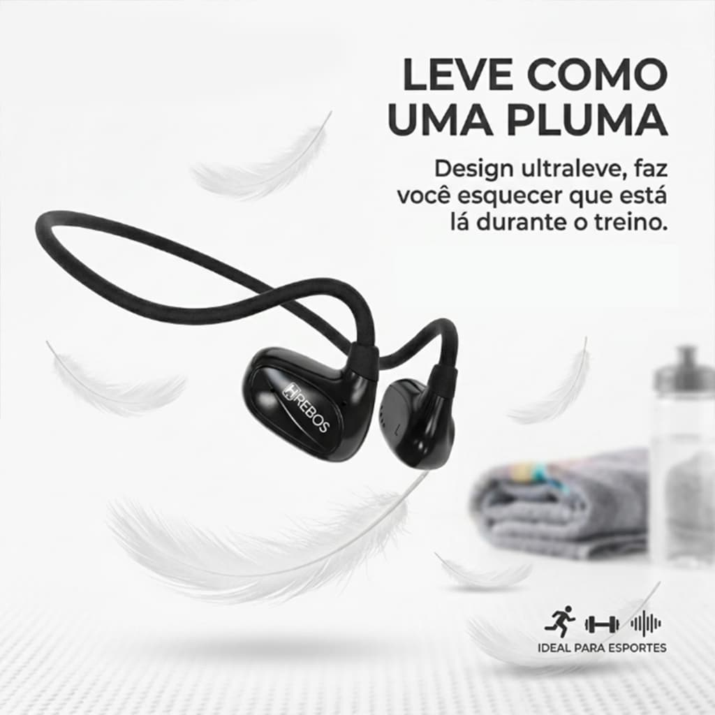 Fone de Ouvido Sem Fio de Condução Óssea, Design Ultraleve, Ideal para Esportes