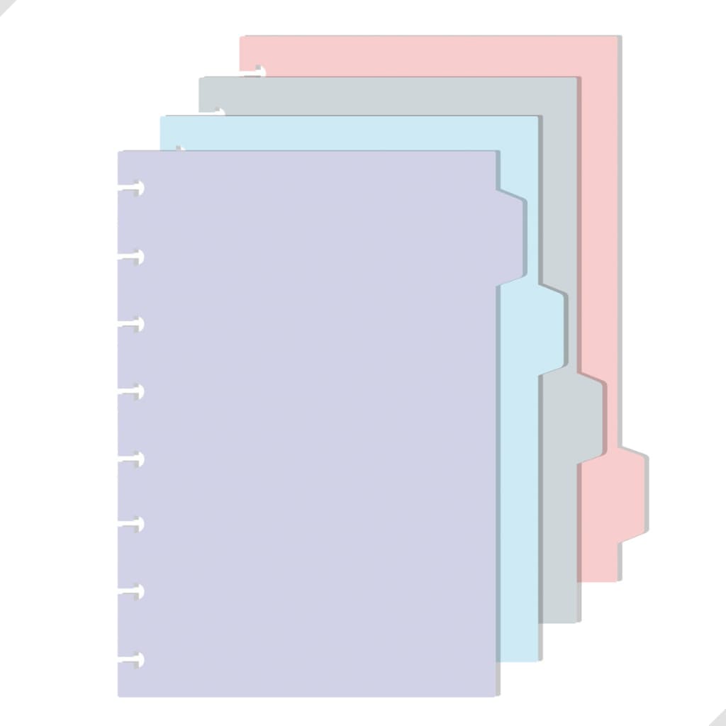 4 Divisórias Organizadoras Caderno Inteligente A5 8 Discos Material Escolar Tons Pastel Coloridas