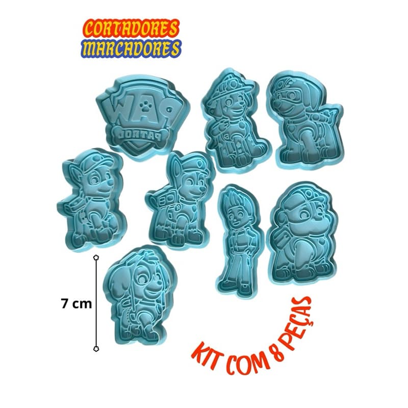 Kit Cortadores de Biscoito da Patrulha Canina – 8 Personagens com Marcador!