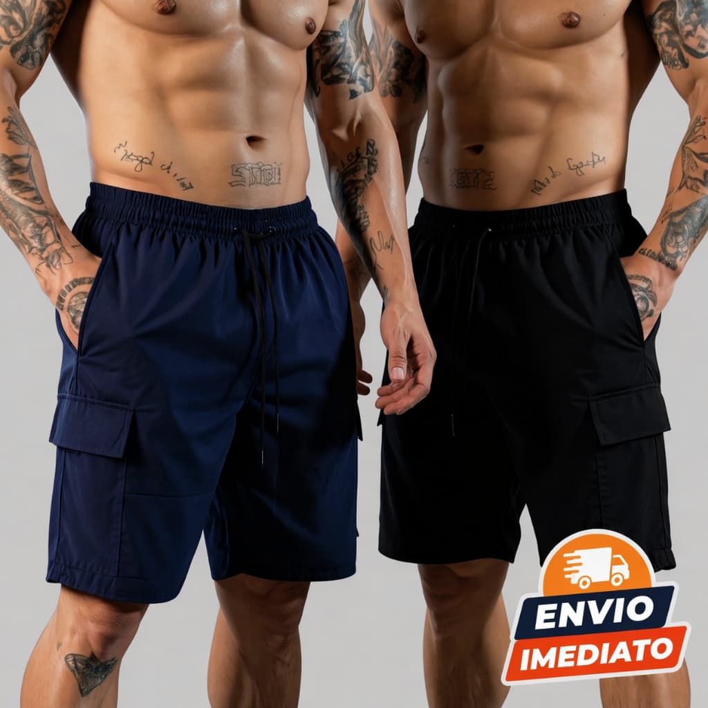 kit Bermuda Cargo Masculina Plus size P ao G3 com 5 Bolsos Confortável e Estilosa
