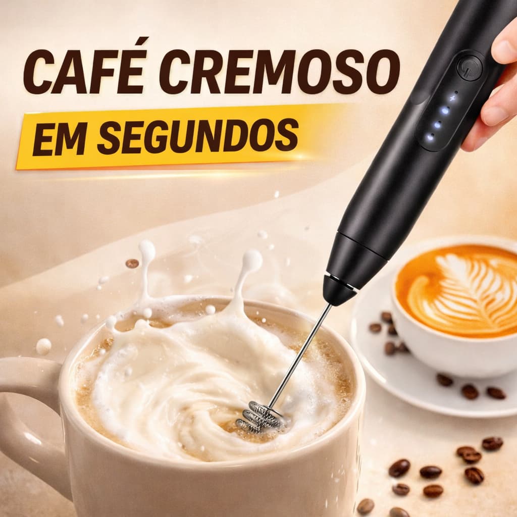 Mixer Elétrico Portátil Preto Mini Batedor de Leite USB Recarregável Fuê Inox para Café Cappuccino