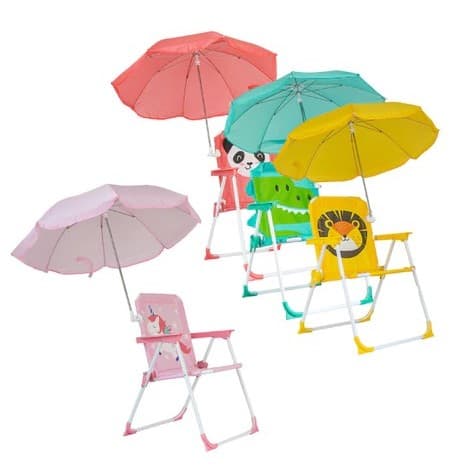 Cadeira de Praia Infantil Dobrável com Guarda-Sol - Personagens Divertidos