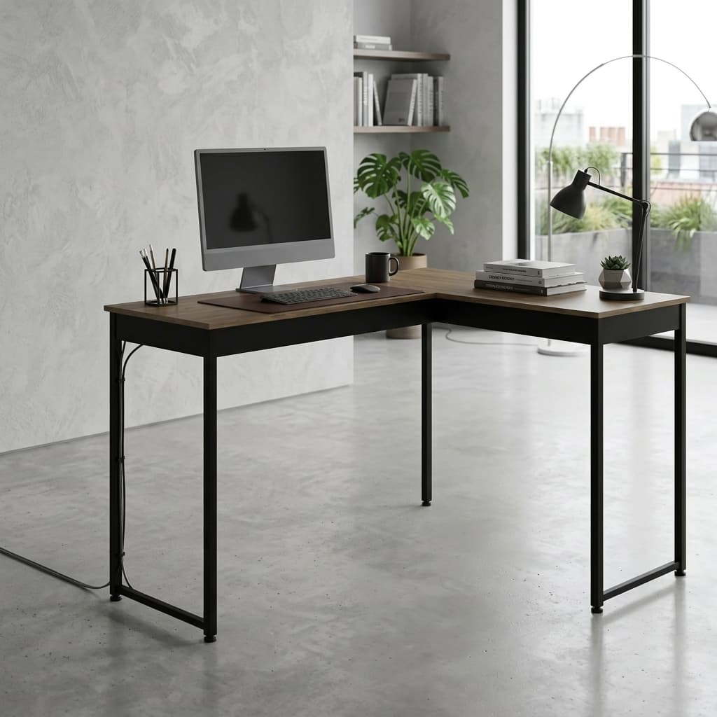 Escrivaninha em L com Design Industrial para Rotina de Trabalho e Estudo