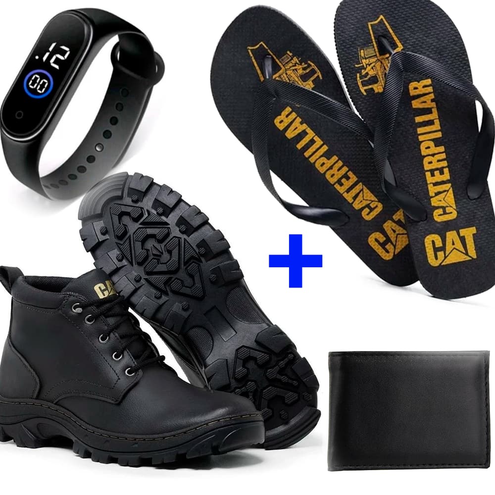 Kit 4 Em 1 Botina Bota Coturno Otimizado + Carteira + Relógio + Chinelo - Pronta Entrega Mas. 38 -43