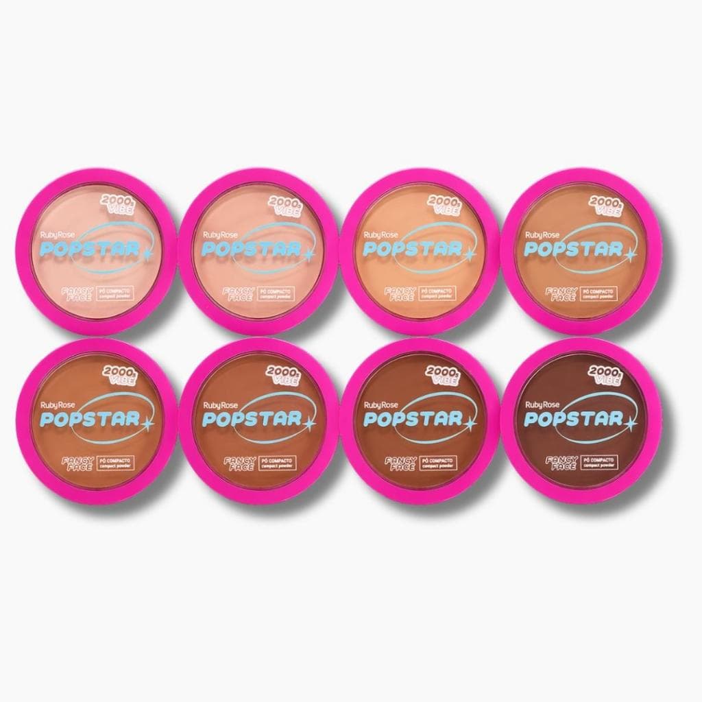 Pó Compacto Ruby Rose Fancy Face Popstar P10 P20 P30 P40 Acabamento Natural