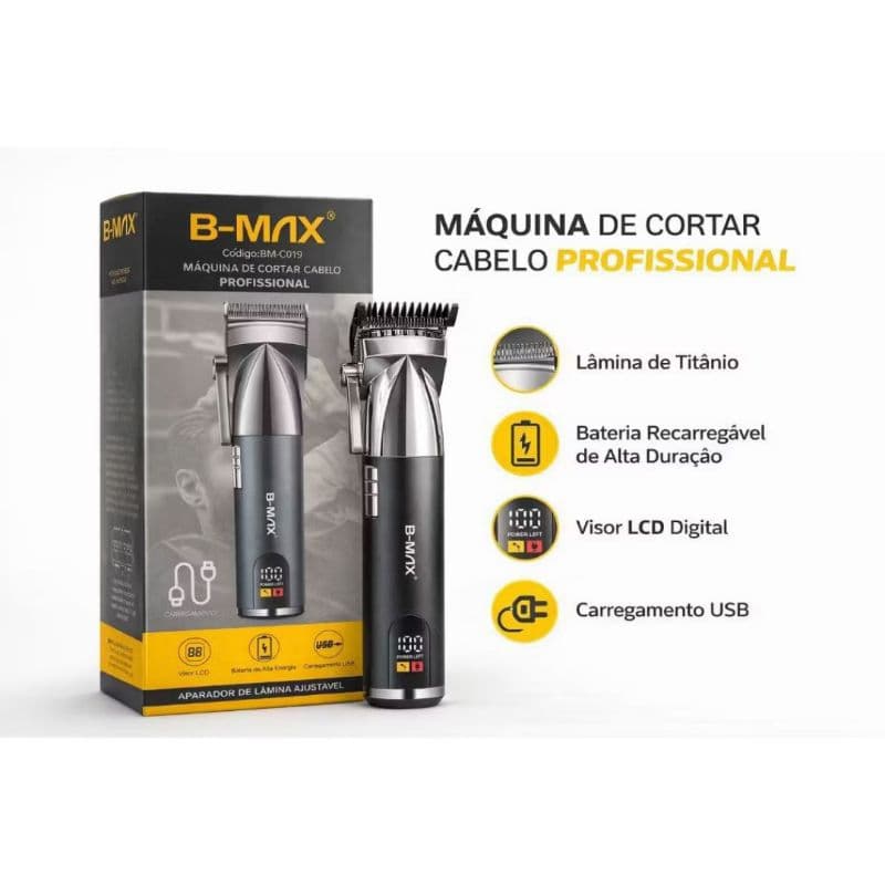 Máquina de Cortar Cabelo Profissional Sem Fio USB LCD Barba Bivolt Potente Silenciosa