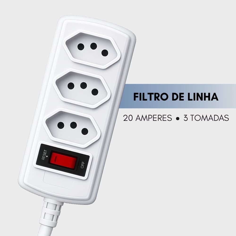 Filtro de Linha com Protetor de Surto DPS 20 amperes 3 tomadas branco 1,5 metros Force Line