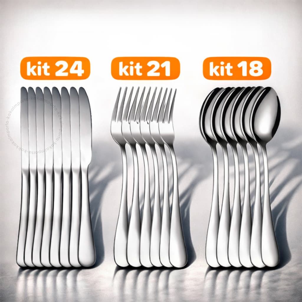Kit 24 Talheres 100% Inox 6 Garfos 6 Facas 6 Colheres 6 Colheres Cha Premium Casa Cozinha Buffet e Restaurante