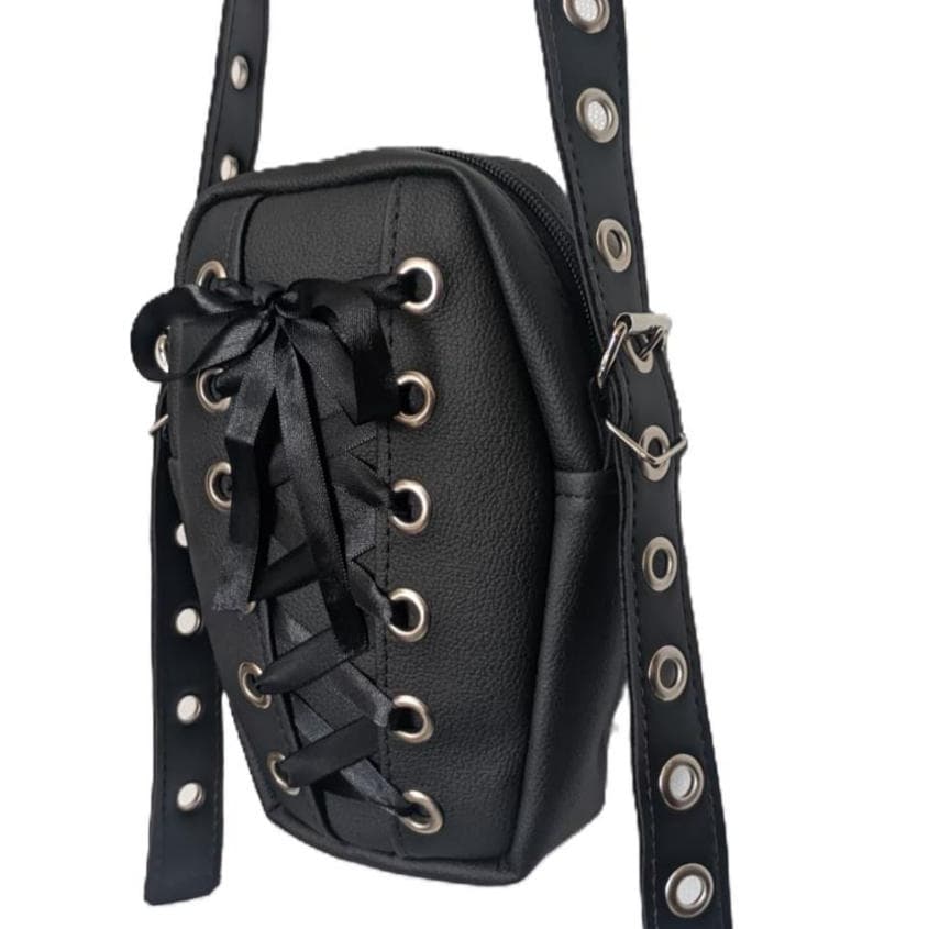 Bolsa Gótica Preta Transversal Tiracolo Rock alternativa Caixão Vamp