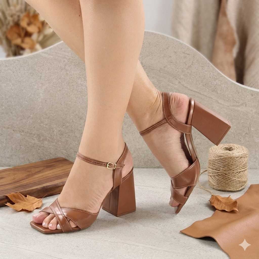 Sandália Feminina Sophia Shoes Salto Bloco Alto 8,5cm Frente X Elegante Moderna Confortável Casual