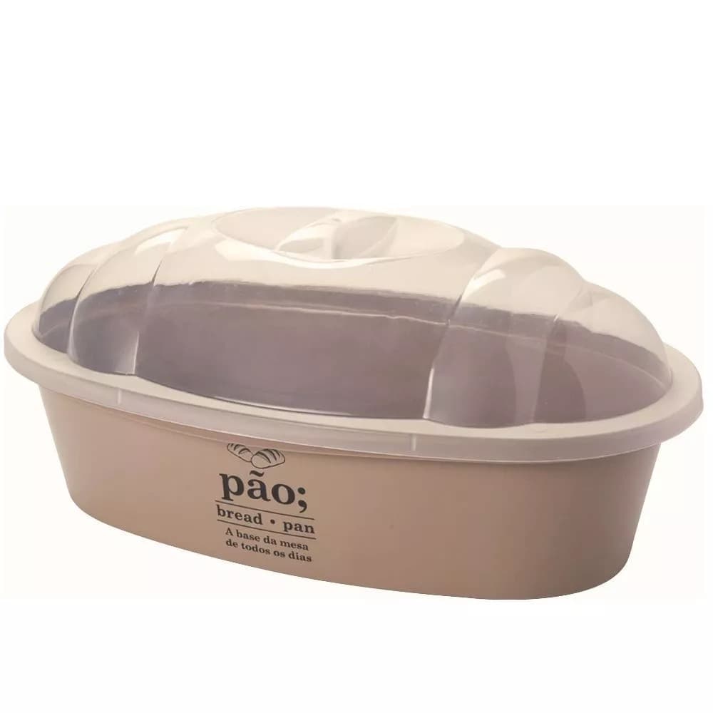 Porta pão com tampa decorado bege Plasutil-3417