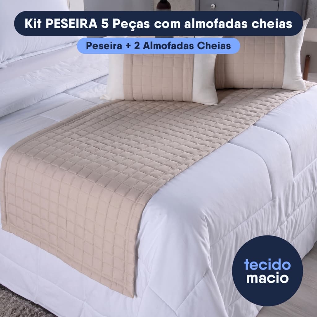 Kit Peseira Queen 5 Peças Cama Casal Acompanha Almofadas Cheias Percal 300 fios 100% Poliéster