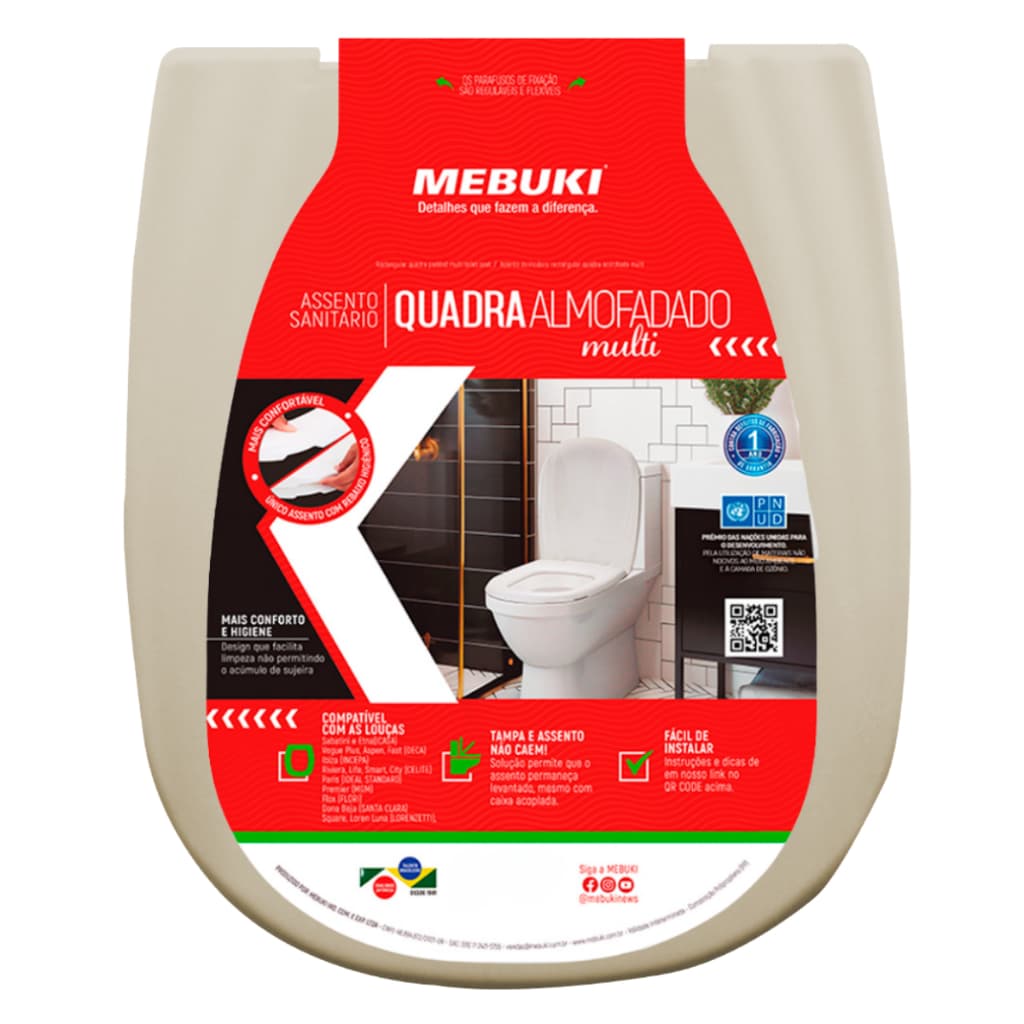 Assento Sanitário Almofadado Retangular Bege Vogue Plus Para Vaso Deca 1.6gpf 6.0lpf