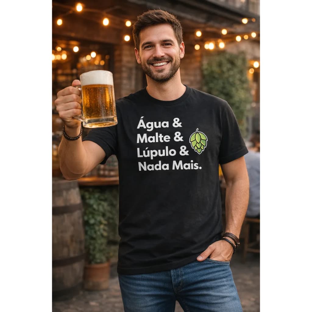 Camiseta Algodão Frase Engraçada Água & Malte & Lupulo & Nada Mais