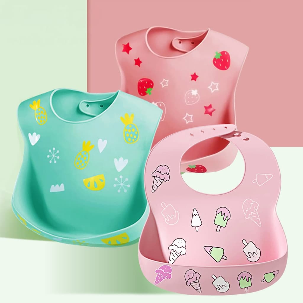 Babador Bandana Impermeável De Silicone Para Alimentação Bebê Com Pega Migalhas Ajustável Resistente E Durável Infantil