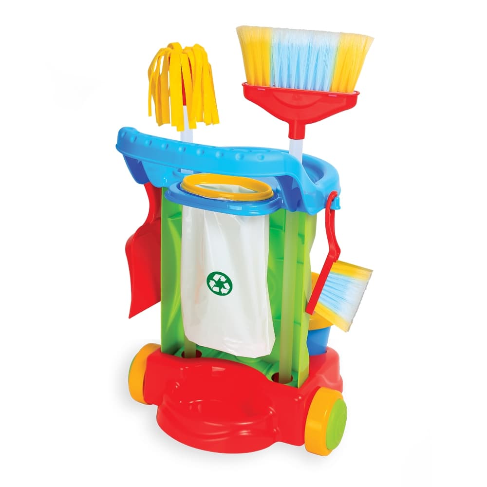 Carrinho De Limpeza Infantil Maral Cleaning Trolley Colorido com Vassoura e Esfregão