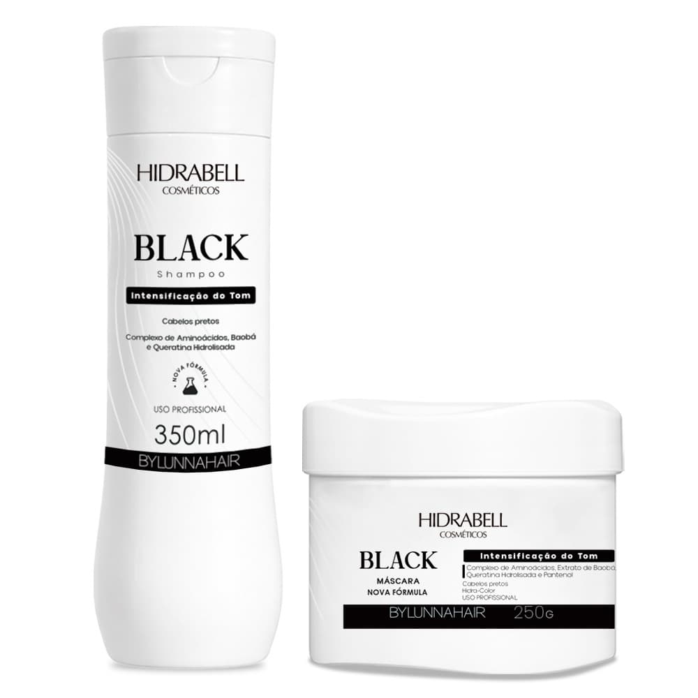 Shampoo e Máscara Tonalizante Escurecedor Cabelo Preto Por Mais Tempo Black Hidrabell Efeito Natural
