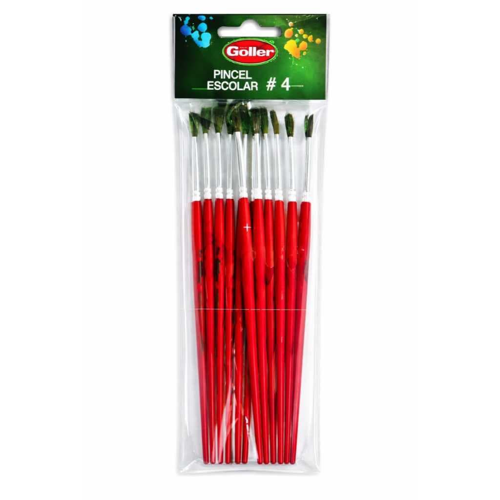 Pincéis Escolar Kit 12 Unidades Tamanho 4 Chato Göller