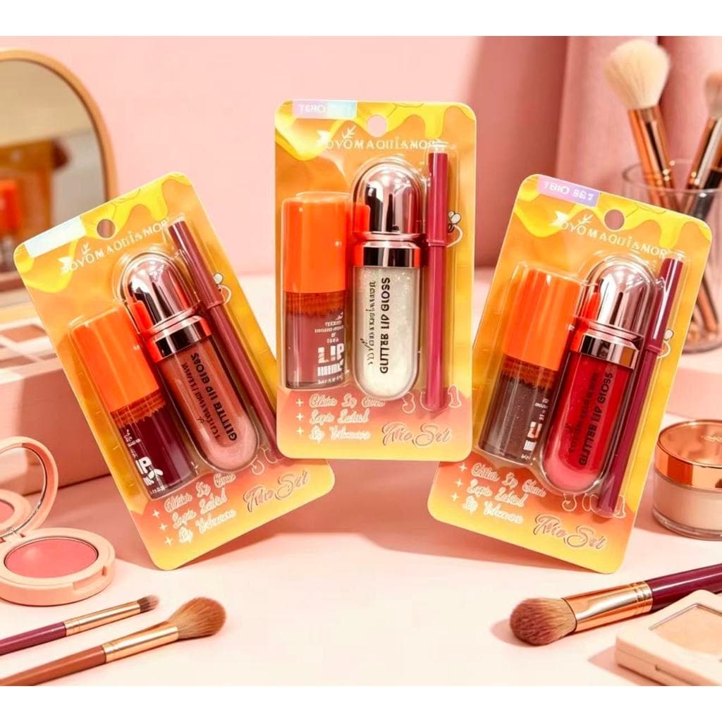 Kit de Maquiagem 3 em 1 – Gloss Labial + Hidratante Labial + Lápis de Lábios（YYC-K0195）