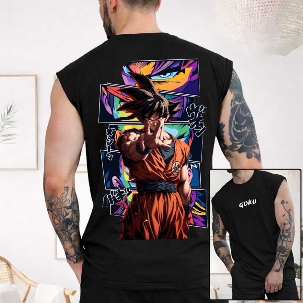 Camiseta Regata Machão Masculina Goku Colorido Premium Estampada Estilo Academia Treino