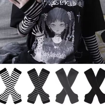 Luvas harajuku listrada preta e branca unissex y2k brat emo alternativo e-girl eboy grunge punk cosplay loli aesth