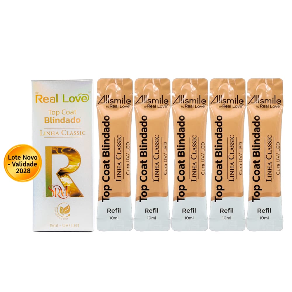 Kit Top Coat Blindado 15ml + 5 Refil Top Coat Blindado 10ml Real Love