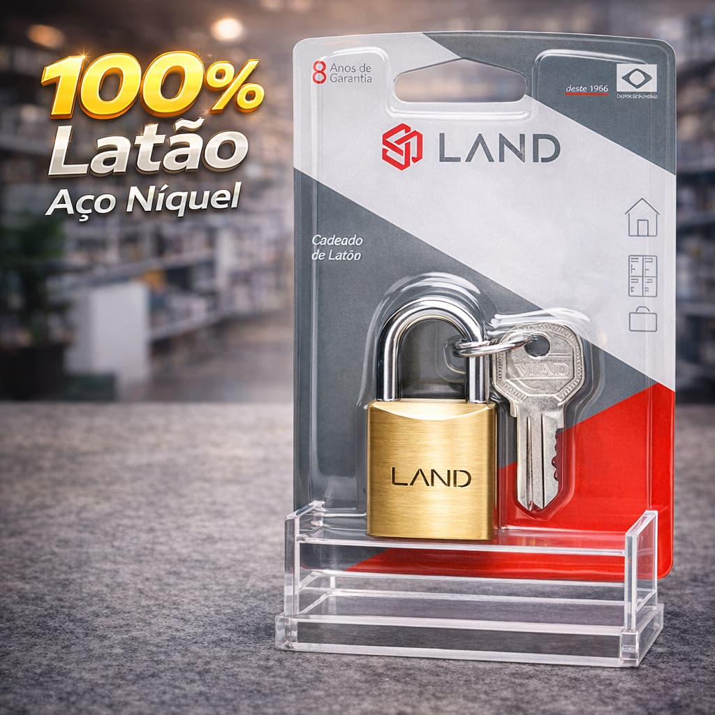 Cadeado Land 20mm Pequeno 100% Latão Aço Niquel 2 Chaves Blister