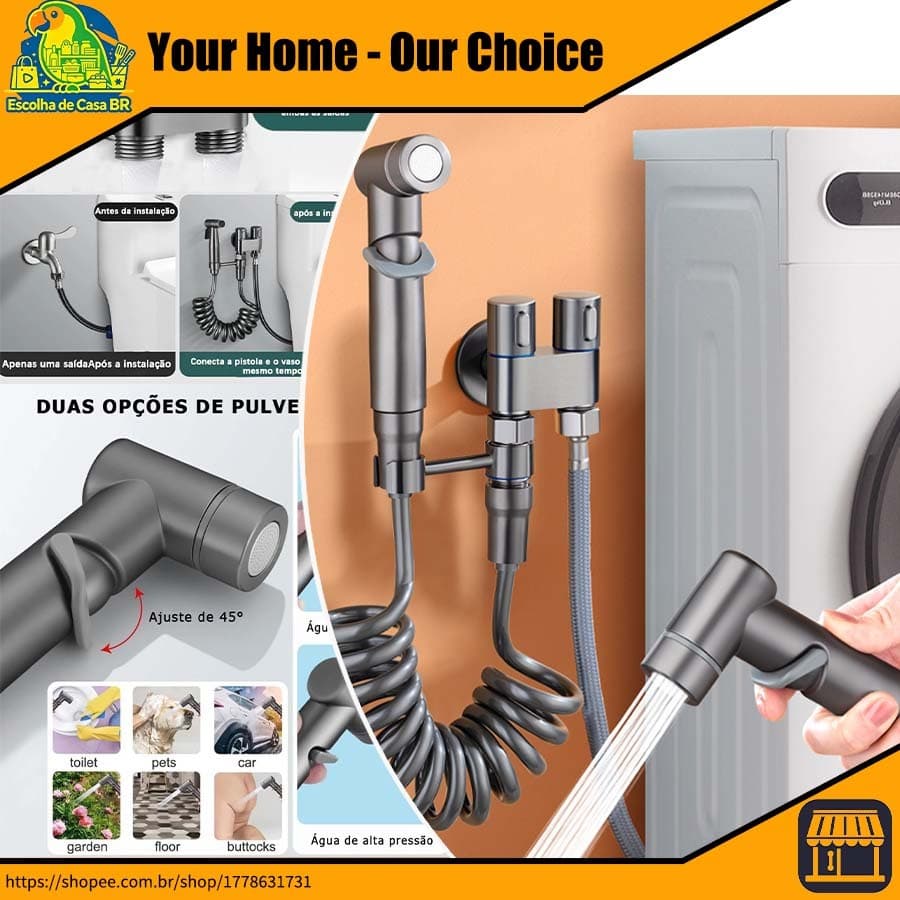 KIT BANHEIRO Ducha Higiênica Duas Saídas De 1/2 Mm Com Registro Conjunto De Pulverizador