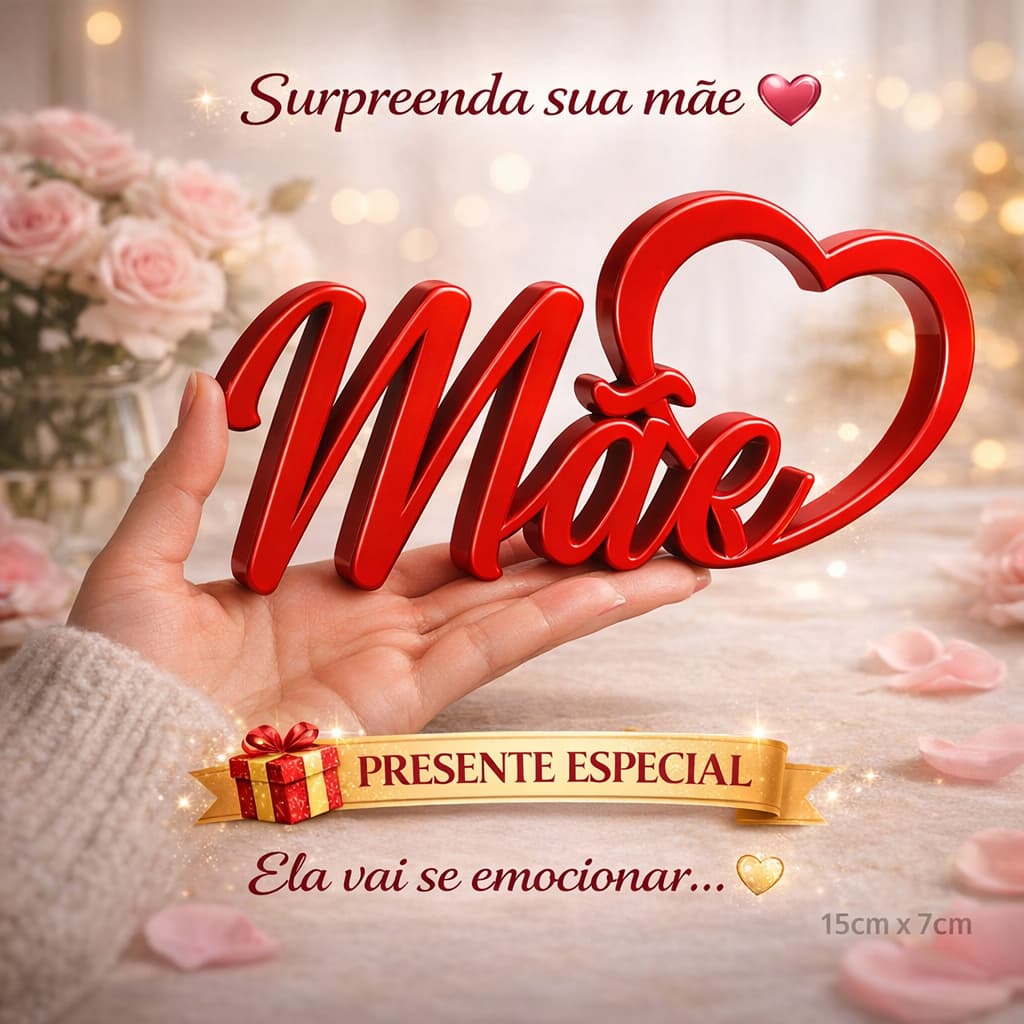 Decoração Mãe com Coração Presente Dia das Mães Enfeite Decorativo Mesa Quarto Sala