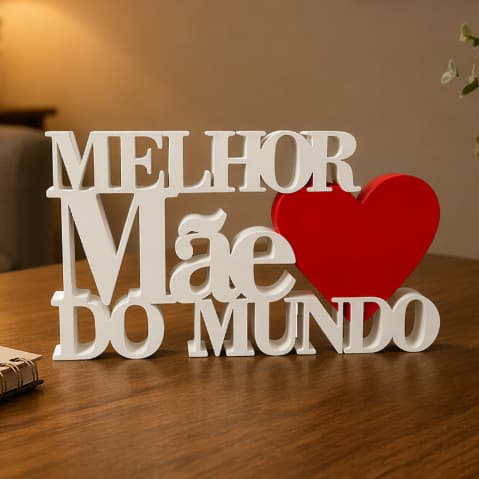Placa Decorativa Dia das Mães 3D “Melhor Mãe do Mundo” com Coração – Presente Criativo e Personalizado