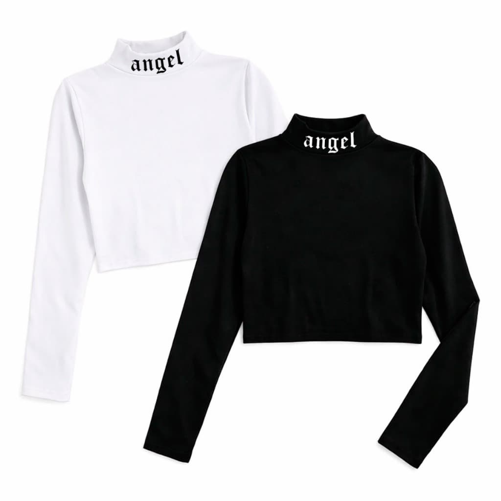 Cropped Blusinha ANGEL, Gola Alta MANGA LONGA - Básica Blogueira Alternativa Feminina Moda Inverno