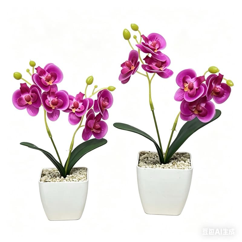 Kit com 2 Mini Orquídea Artificial com Vaso Quadrado Decoração Casa