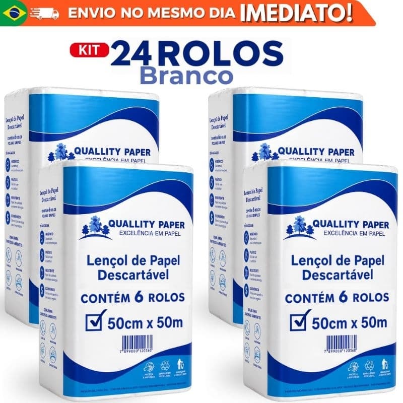 Kit 24 Rolos Lençol de Papel Descartável 50cm x 50m Branco Maca Clínica Estética Alto Rendimento38